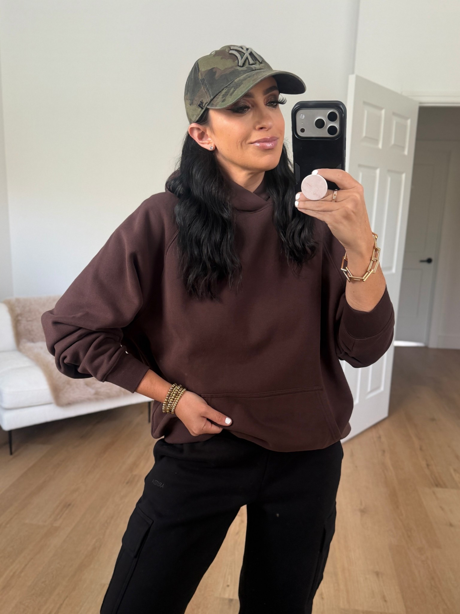 Cozy Sweatfleece Mega Raglan™ Hoodie wearing size small. Cozy Sweatfleece Mega Cargo™ Sweatpant wearing size small. 
