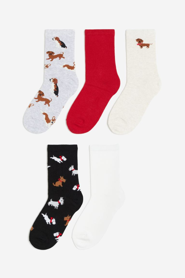 5er-Pack Gerippte Socken - Rot/Hunde - Ladies | H&M DE | H&M (DE, AT, CH, NL, FI)