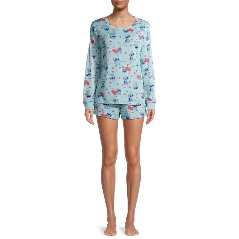 Disney Long Sleeve Round Neck Graphic Print Pajamas (Women's or Women's Plus) 2 Piece Set | Walmart (US)
