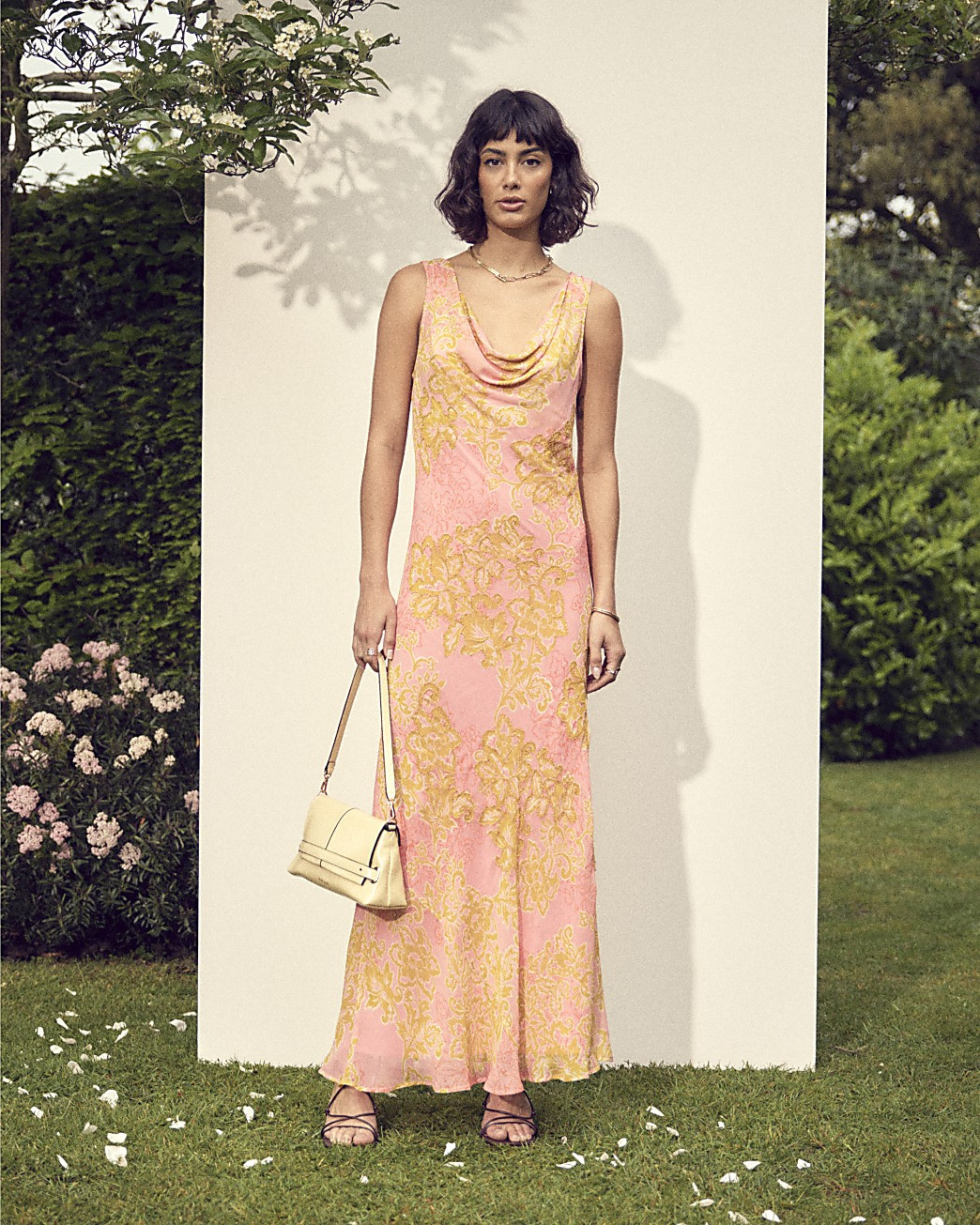 Pink floral cowl neck slip maxi dress | River Island (UK & IE)
