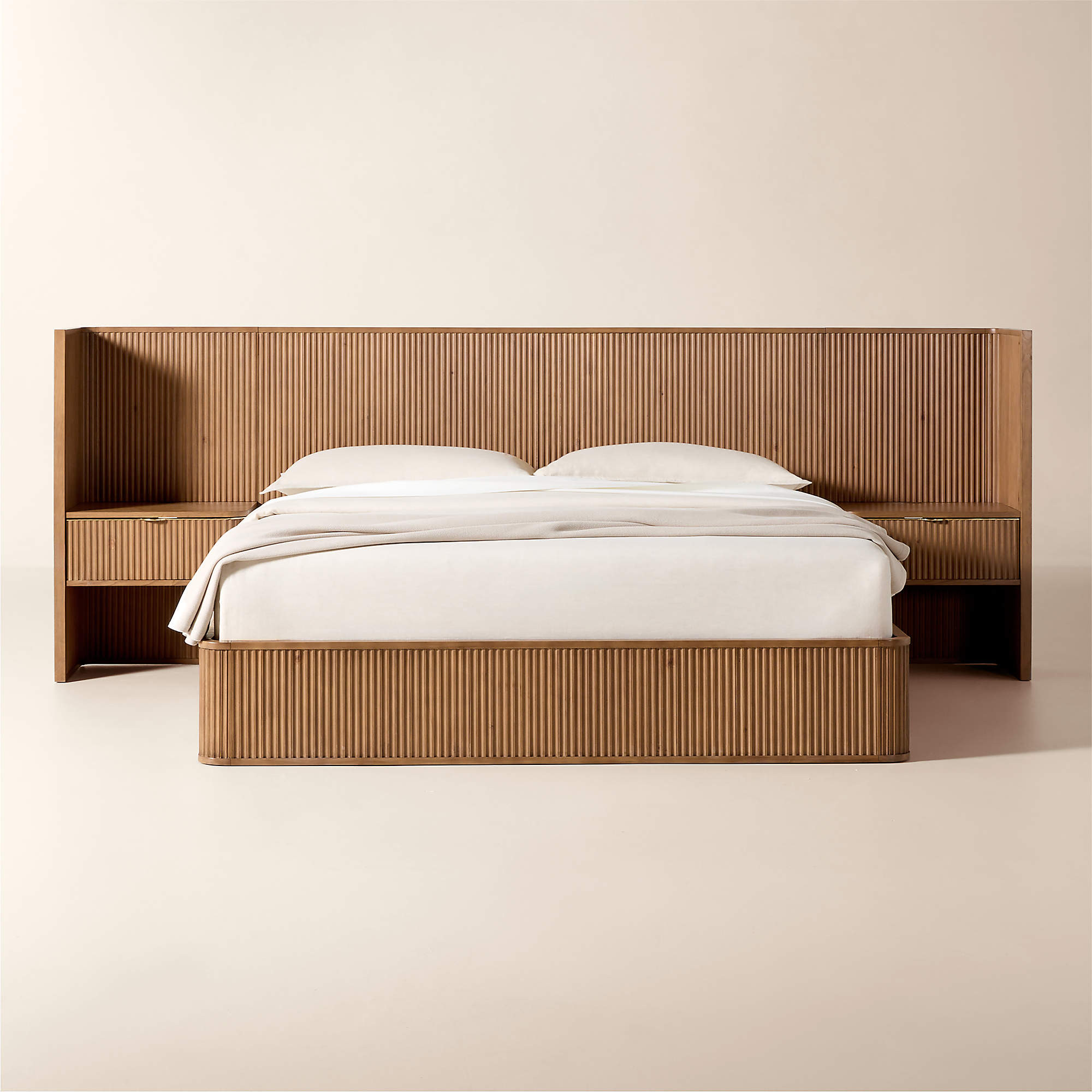 Davison Fluted Wood King Bed with Nightstands + Reviews | CB2 | CB2
