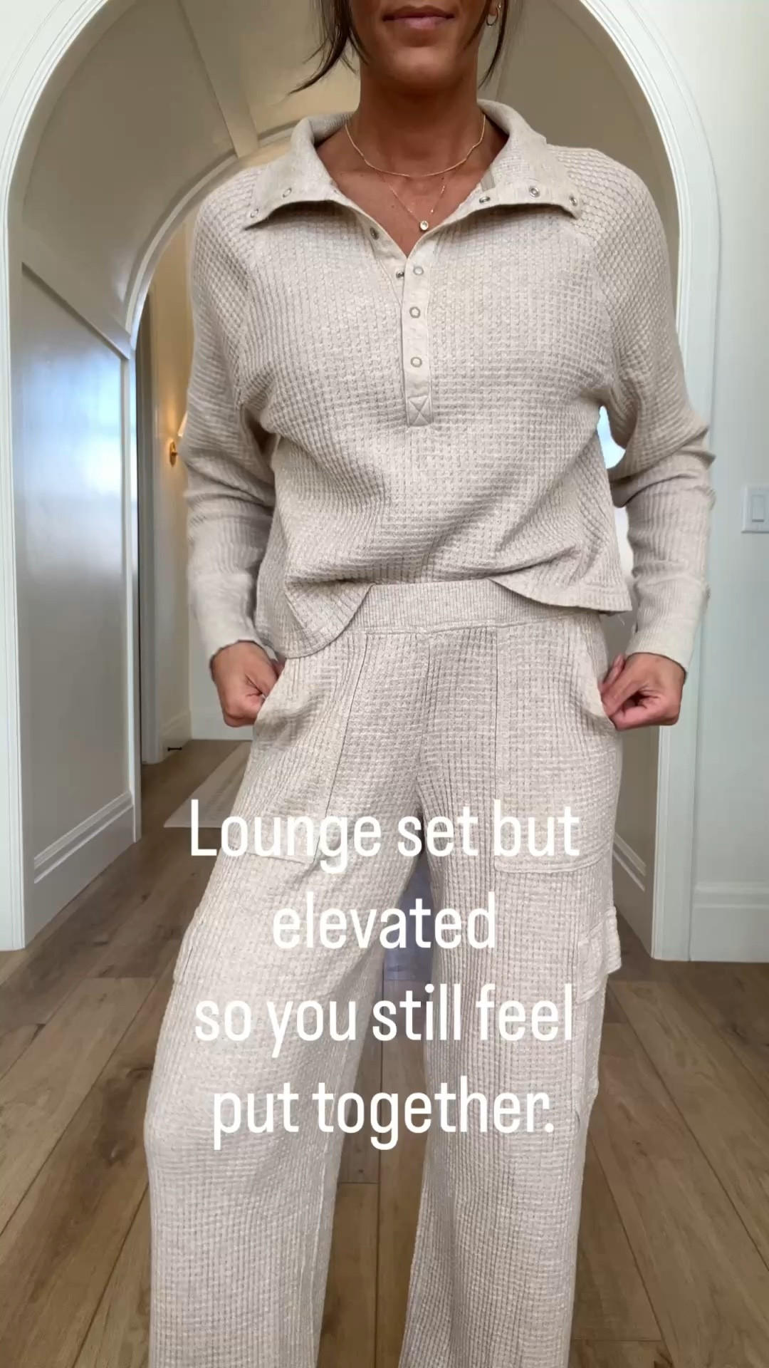 I am in love with this waffle knit lounge set from Aerie. How cute is this?! Wide leg pants with pockets and elastic waistband. The top is perfectly cropped but not too much. Good sleeve length. Love the snaps and collar as well. It’s is comfy to lounge in but also nice enough to wear out and about and still feel put together. 
Comes in other colors. Wearing a small in top and bottom! 

#LTKmomlife #LTKdayinmylife #LTKPetite