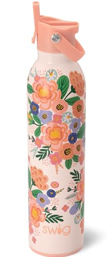 Swig Life 26oz Insulated Water Bottle, Travel Water Bottle with Straw and Lid, Cup Holder Friendly, Stainless Steel (Full Bloom) | Amazon (US)