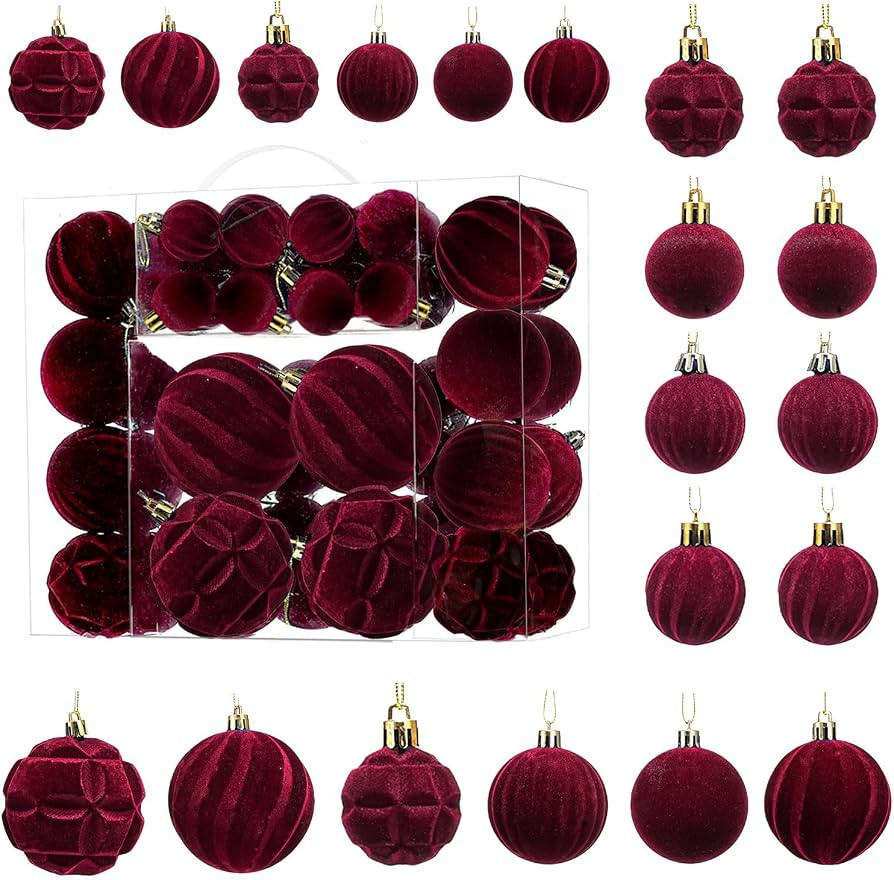 Zhuqing 46Pcs Shatterproof Velvet Christmas Ornaments Set - 3 Sizes Flocked Xmas Tree Decorations... | Amazon (US)