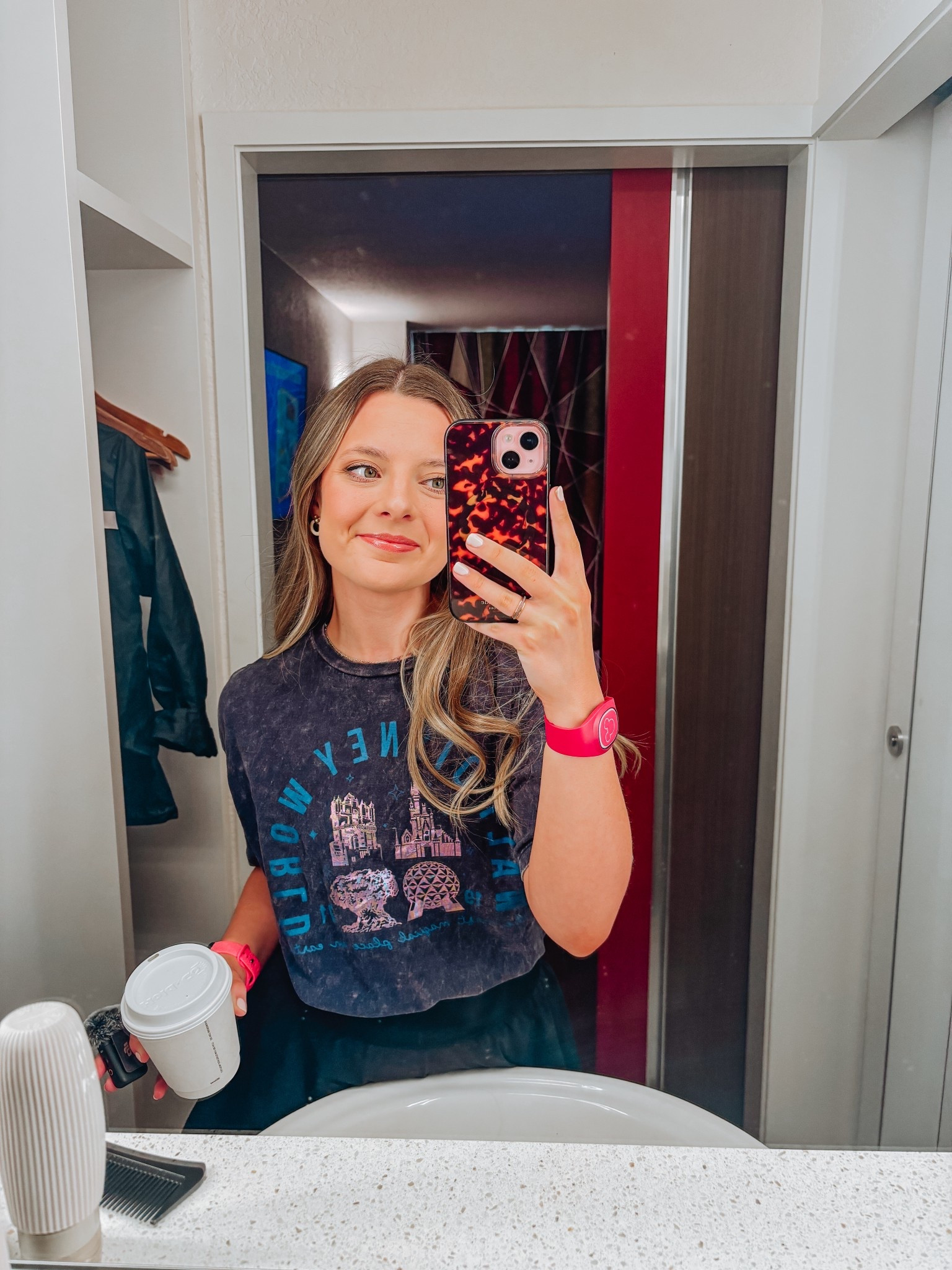 Morning park day vibes ✨ This Disney World graphic tee is my favorite thing I own — so comfy for a full day at the parks. Linked everything including my pink MagicBand band and phone case! ☕🎡


#LTKvlog #LTKPetite #LTKTravel