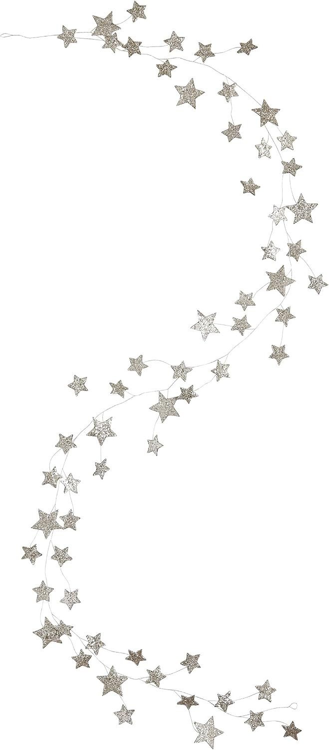 Creative Co-Op 72" Star Shaped Garland with Glitter, Silver | Amazon (US)