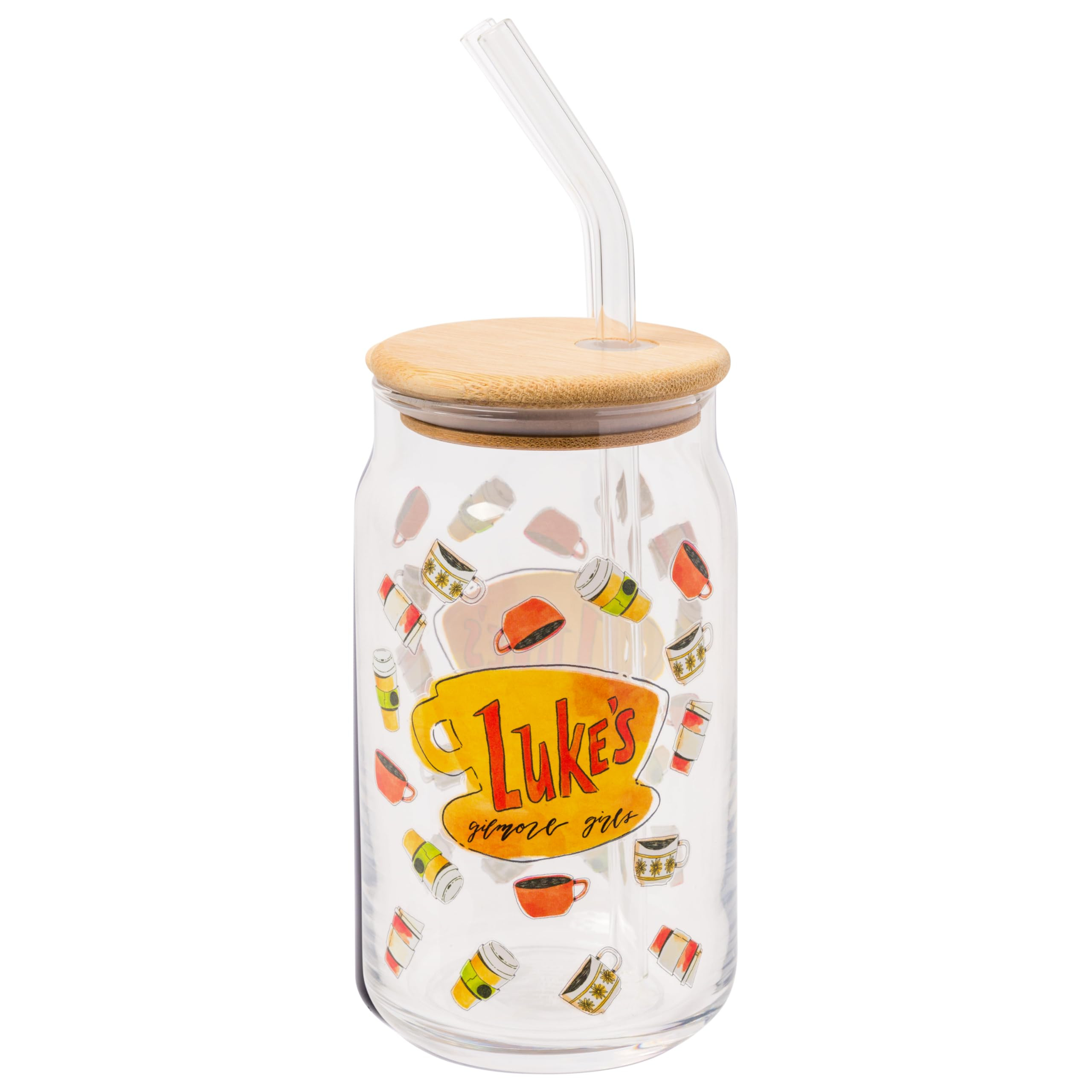 Silver Buffalo Gilmore Girls Luke's Diner Logo Glass Jar Tumbler with Bamboo Lid and Glass Straw, 16 Ounces | Amazon (US)