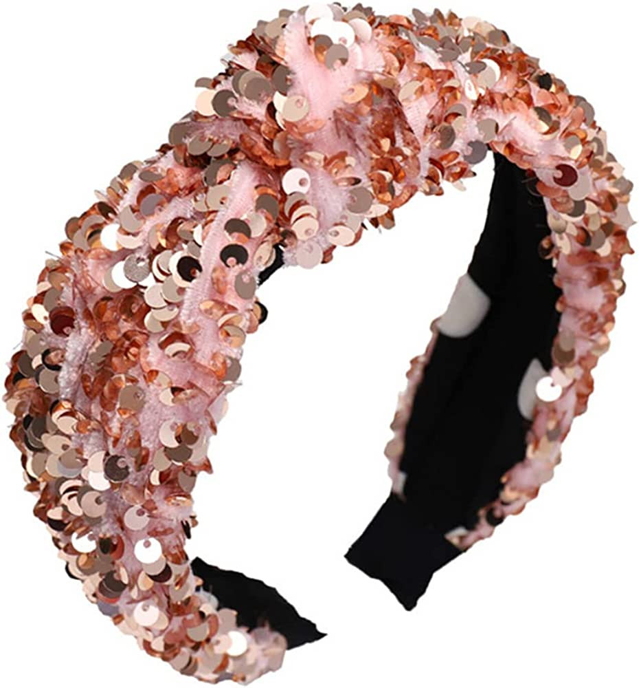 CAUDIO Wide Sparkly Sequins Knotted Headband Cross Twisted Hairband for Women Girls Daily Birthda... | Amazon (US)