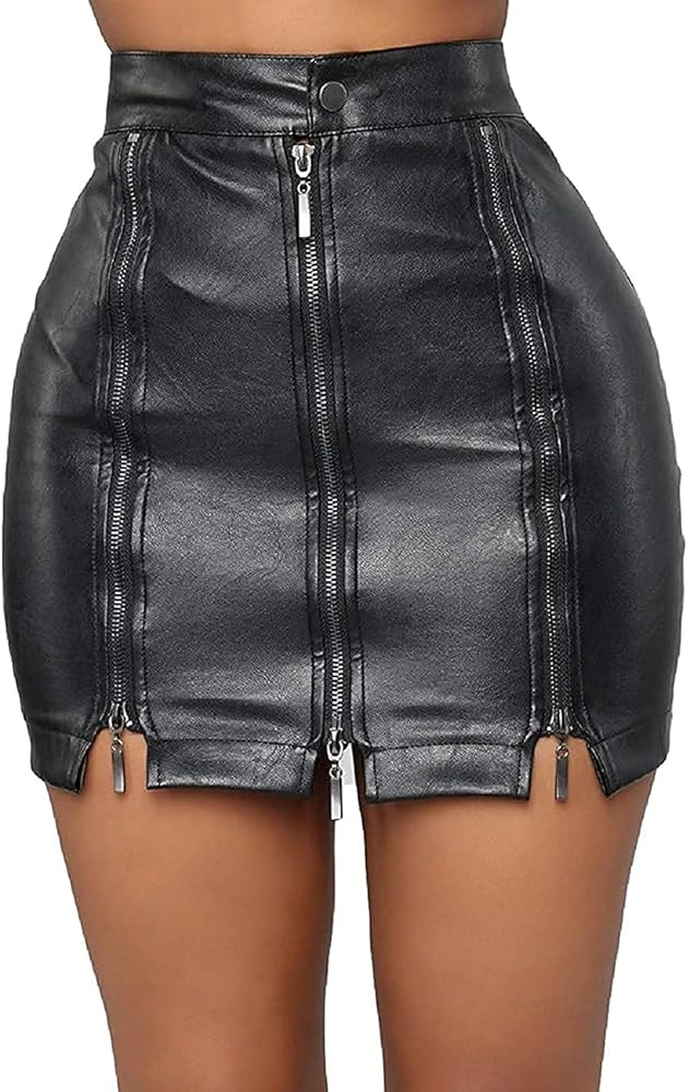 CHARTOU Women's Sexy High Waist PU Leather Zipper Packaged Hip Mini Skirt | Amazon (US)