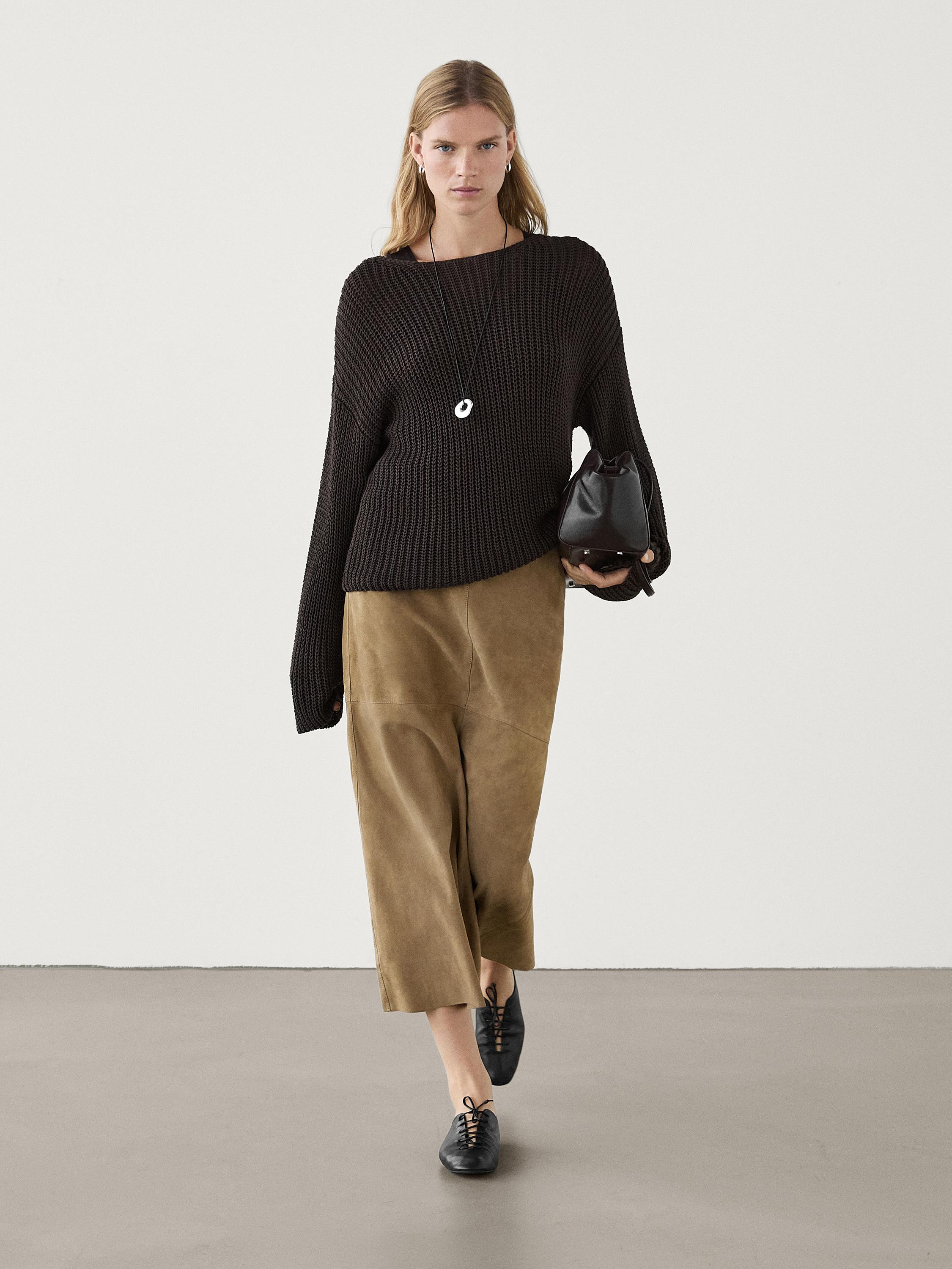 Straight fit suede leather midi skirt  £299.00 Midi skirt. Zip fastening at the back. Back vent.... | Massimo Dutti UK