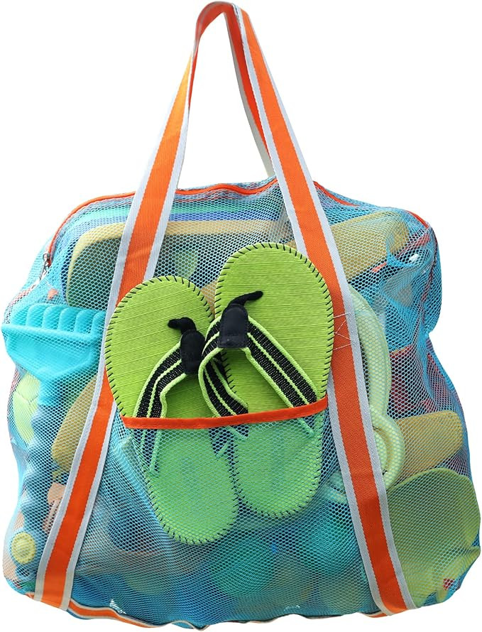 Large Beach Bag with Zipper - Lightweight Mesh Bag for Swimming Pool Sand Toys | Amazon (US)
