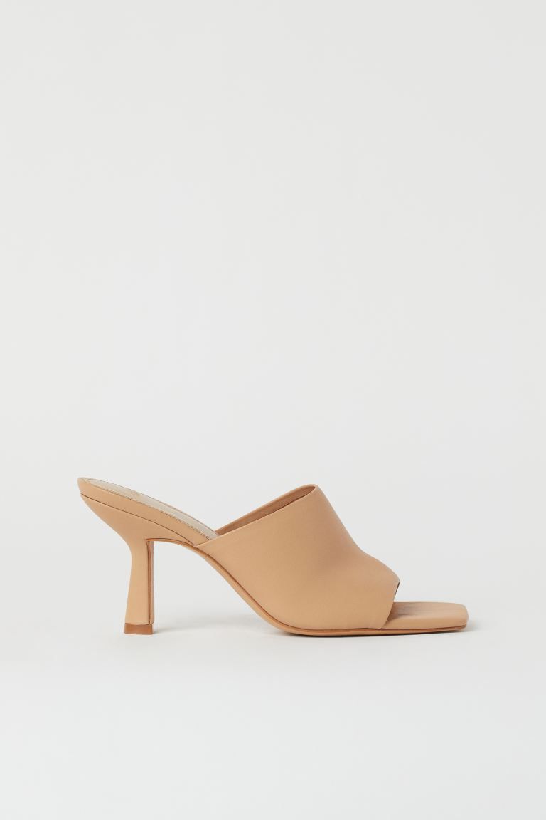 Mules in faux leather with open, square toes and covered heels. Jersey lining and faux leather in... | H&M (US + CA)