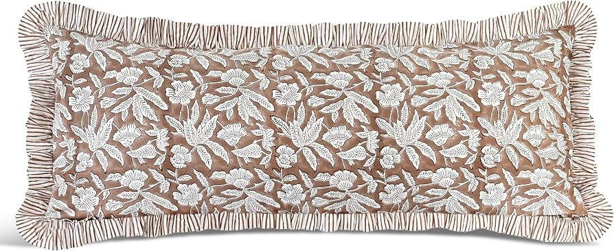 Ridhi Block Print Oak Brown Ruffle Lumbar Pillow Shams, 36" x 14" Set-1 | Amazon (US)