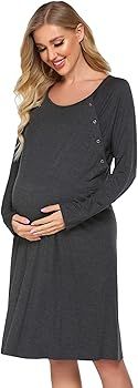 Ekouaer Women’s Nursing/Delivery/Labor Nightgown Long Sleeve Maternity Sleepshirt for Breastfee... | Amazon (US)