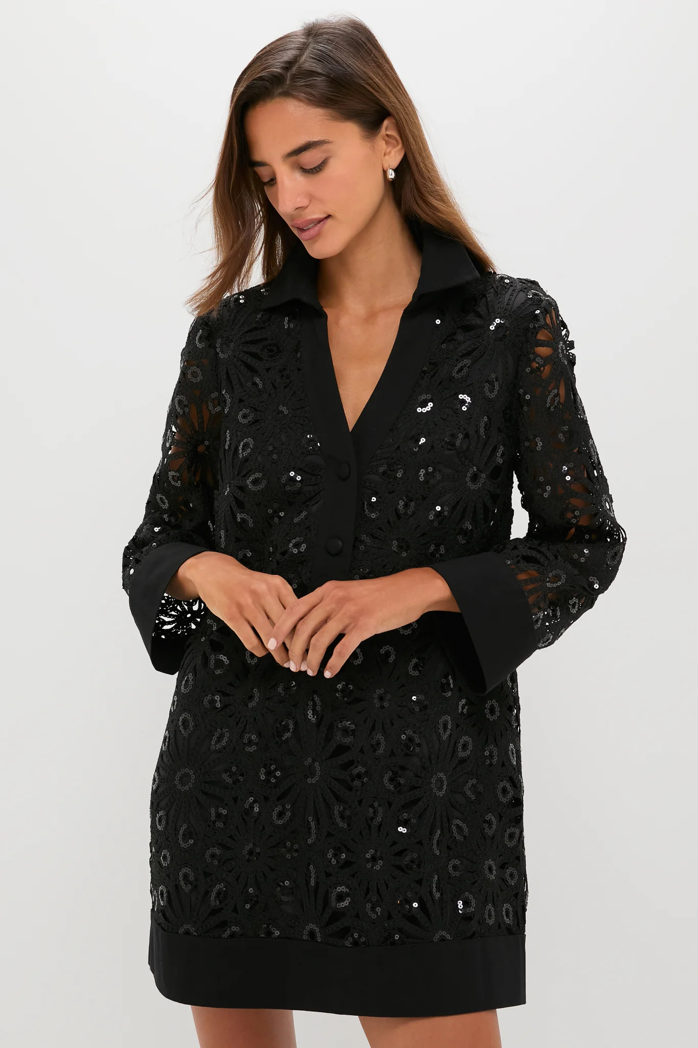 Black Crochet Sparkle Collier Dress | Tuckernuck (US)