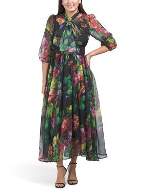 Three-quarter Sleeve Floral Tie Front Chiffon Dress | Casual Dresses  | Marshalls | Marshalls