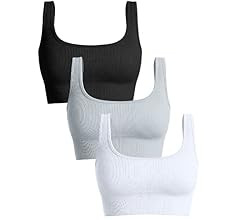 OQQ Women's 3 Piece Medium Support Tank Top Ribbed Seamless Removable Cups Workout Exercise Sport Br | Amazon (US)