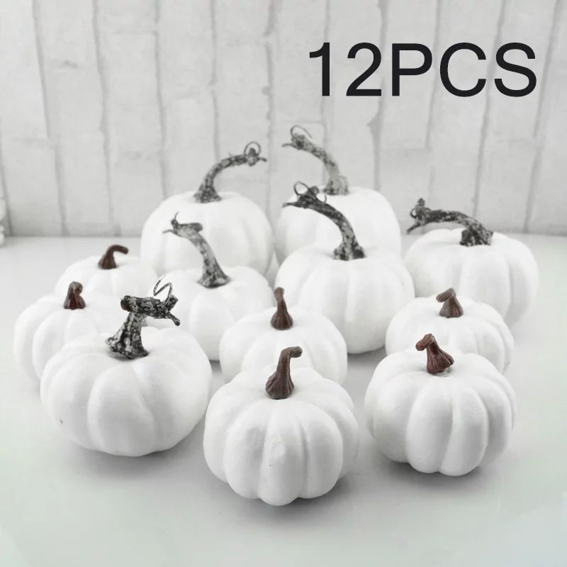6/12Pcs Halloween White Artificial Pumpkins Harvest Fall Thanksgiving Home Decor | Walmart (US)