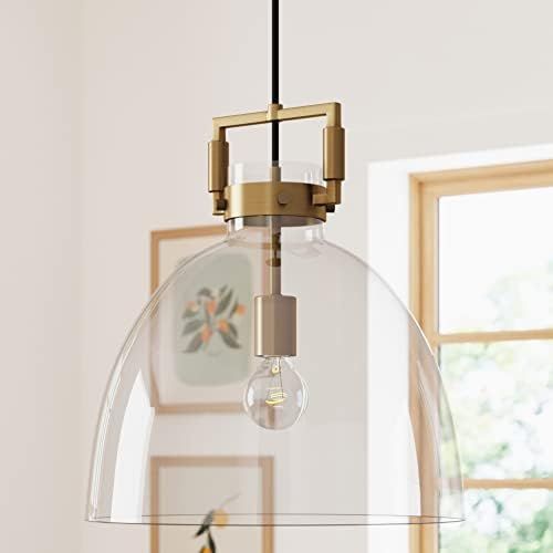 Nathan James Leigh Pendant Lighting, Black Hanging Ceiling Light with Oversized Glass Shade and A... | Amazon (US)