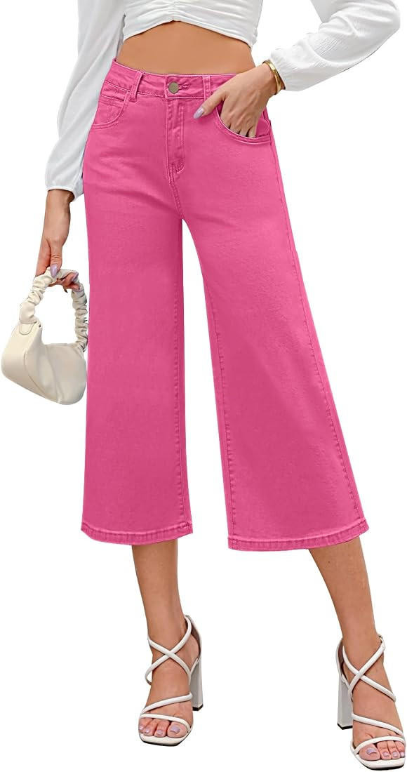 GRAPENT 2023 Jean Capris for Women Wide Leg Jeans High Waisted Crop Denim Capri Pants Stretchy Ba... | Amazon (US)