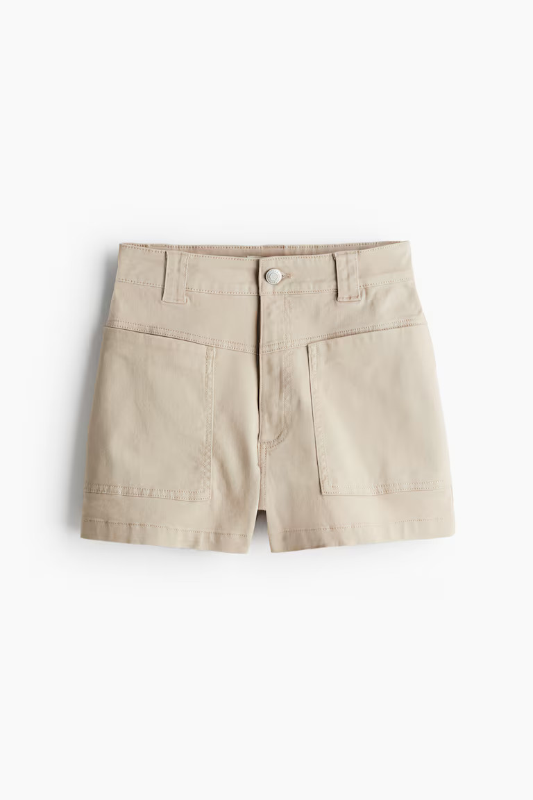 Twill cargo shorts - High waist - Short - Beige - Ladies | H&M GB | H&M (UK, MY, IN, SG, PH, TW, HK)