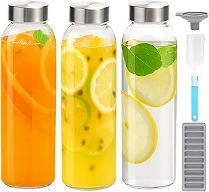 Zukro Glass Water Bottles with Lids 24 oz, 3 Pack Reusable Juice Bottles With Stainless Steel Air... | Amazon (US)