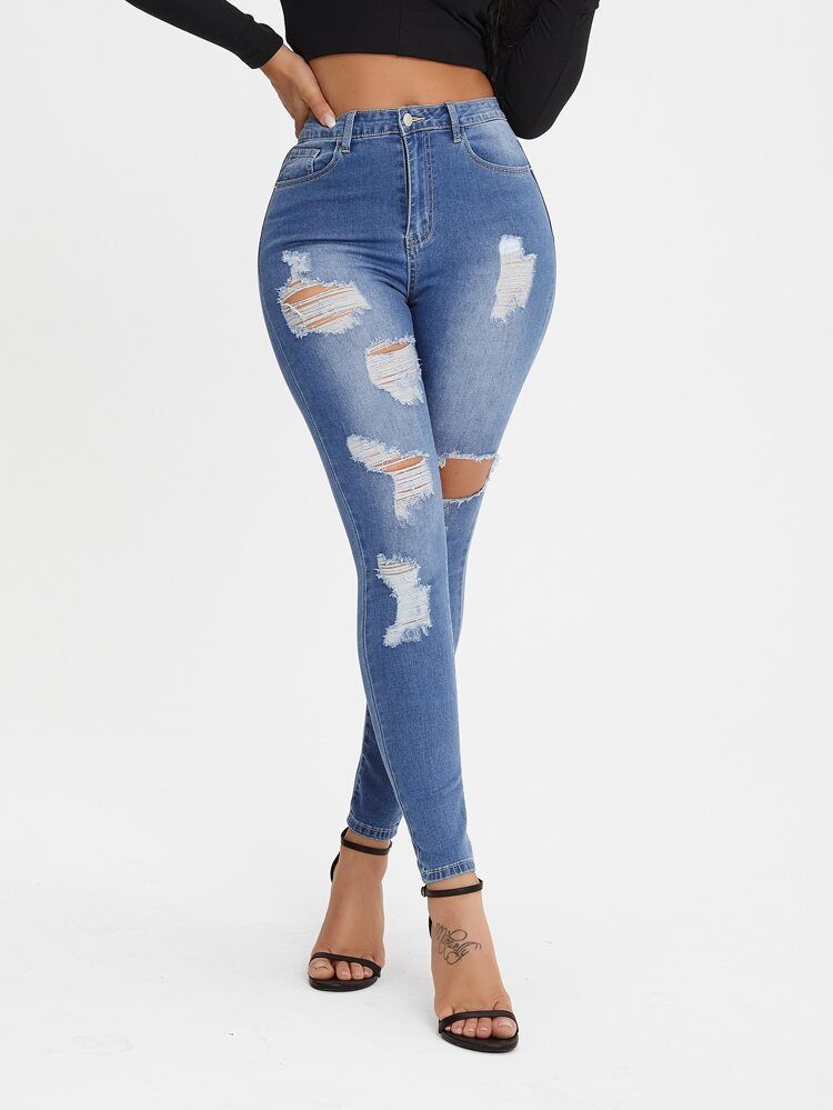 Curvy High-Rise Ripped Skinny Jeans | SHEIN