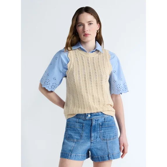 Free Assembly Women's Racerback Cotton Crochet Tank Top, Lightweight, Sizes XS-XXL | Walmart (US)