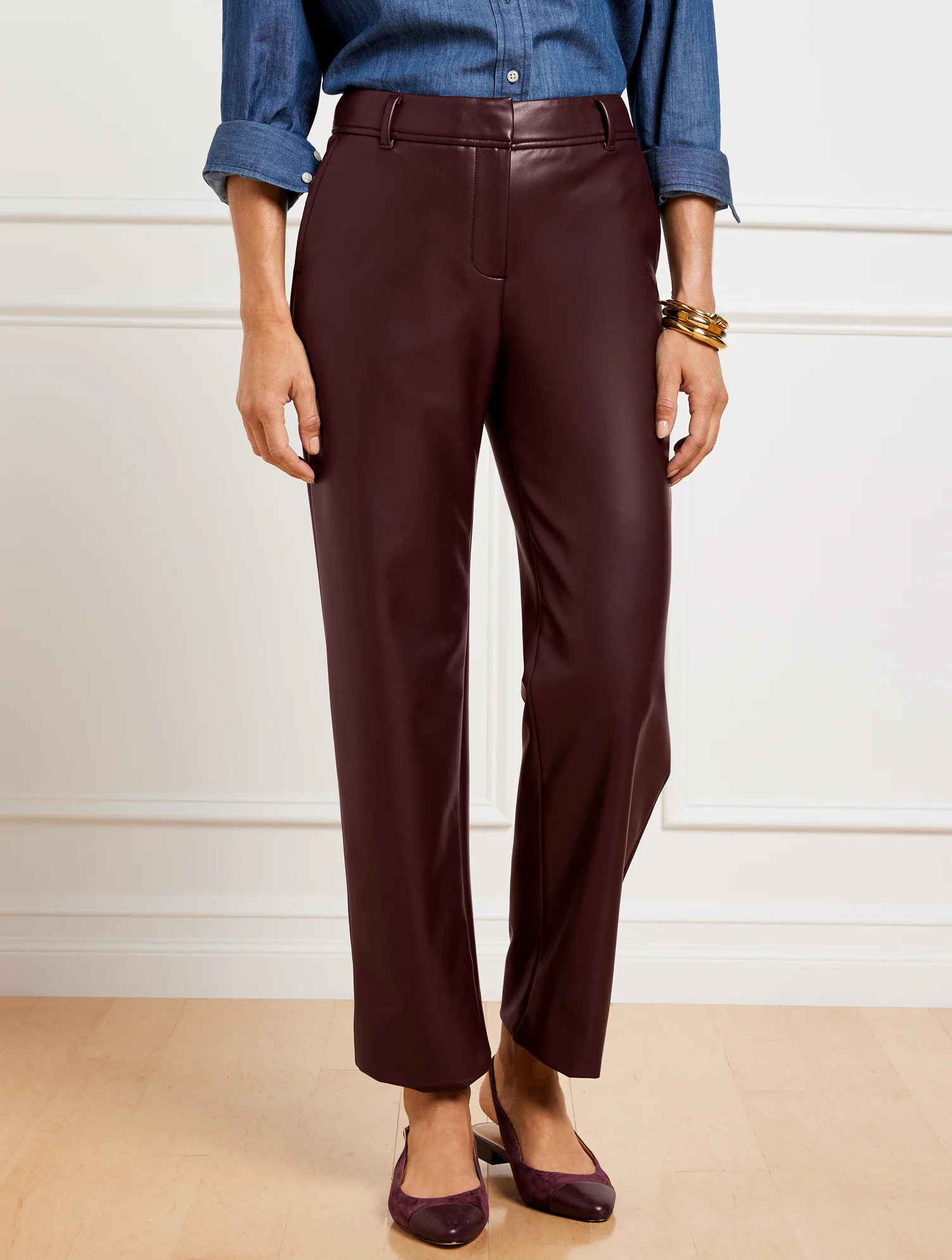 Faux Leather Straight Ankle Pants - Rich Burgundy - 6 Talbots | Talbots