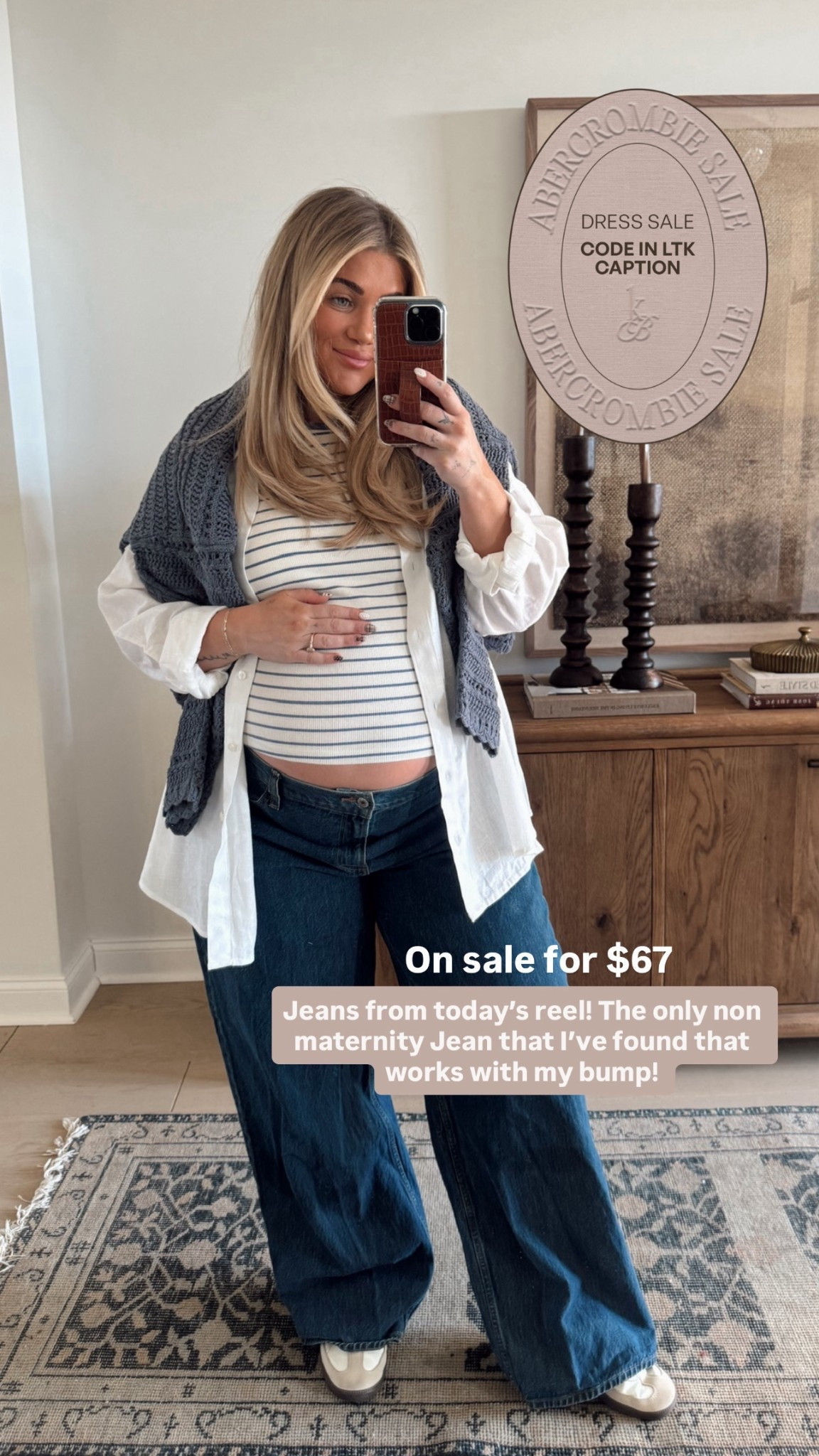 My fave Abercrombie denim pre and during pregnancy! I used to wear a 31 or 32 and now I size up to a 34 for the bump🤎

#LTKSaleAlert #LTKBump #LTKSpringSale