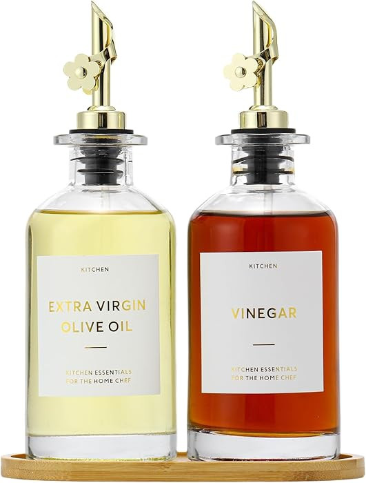 HOMCDALY Olive Oil Dispenser for Kitchen, 11.8oz Glass Dispenser Bottles with Pourer for Kitchen,... | Amazon (US)