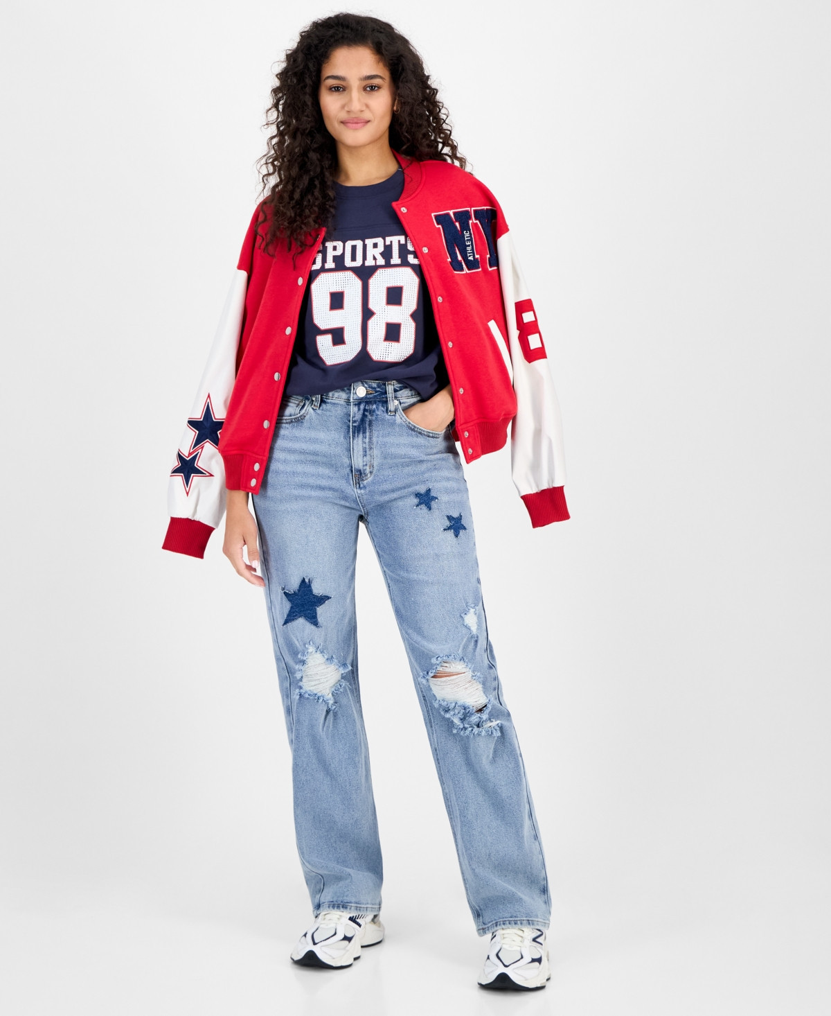 Madden Girl Juniors' High-Rise Star-Patch Straight-Leg Jeans - Med Denim | Macy's