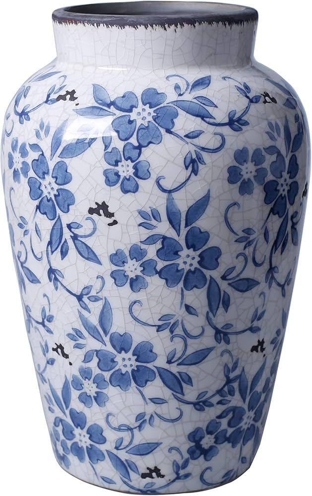 Vintage Blue and White Vase Porcelain Flower Vase Ceramic for Home Decor Rustic 9.7" H | Amazon (US)