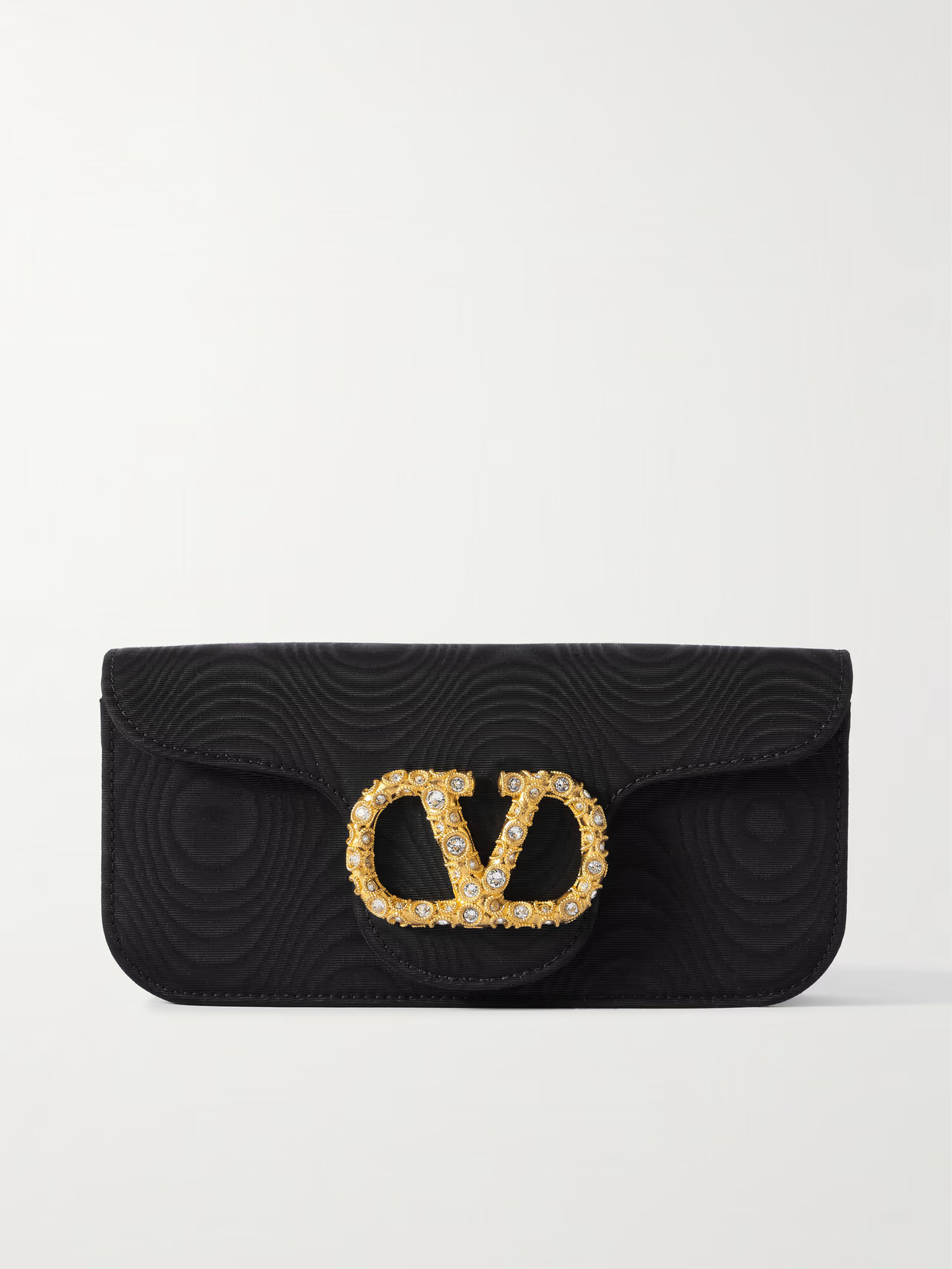 Valentino Garavani - Locò Embellished Moire Clutch - Black | NET-A-PORTER (US)
