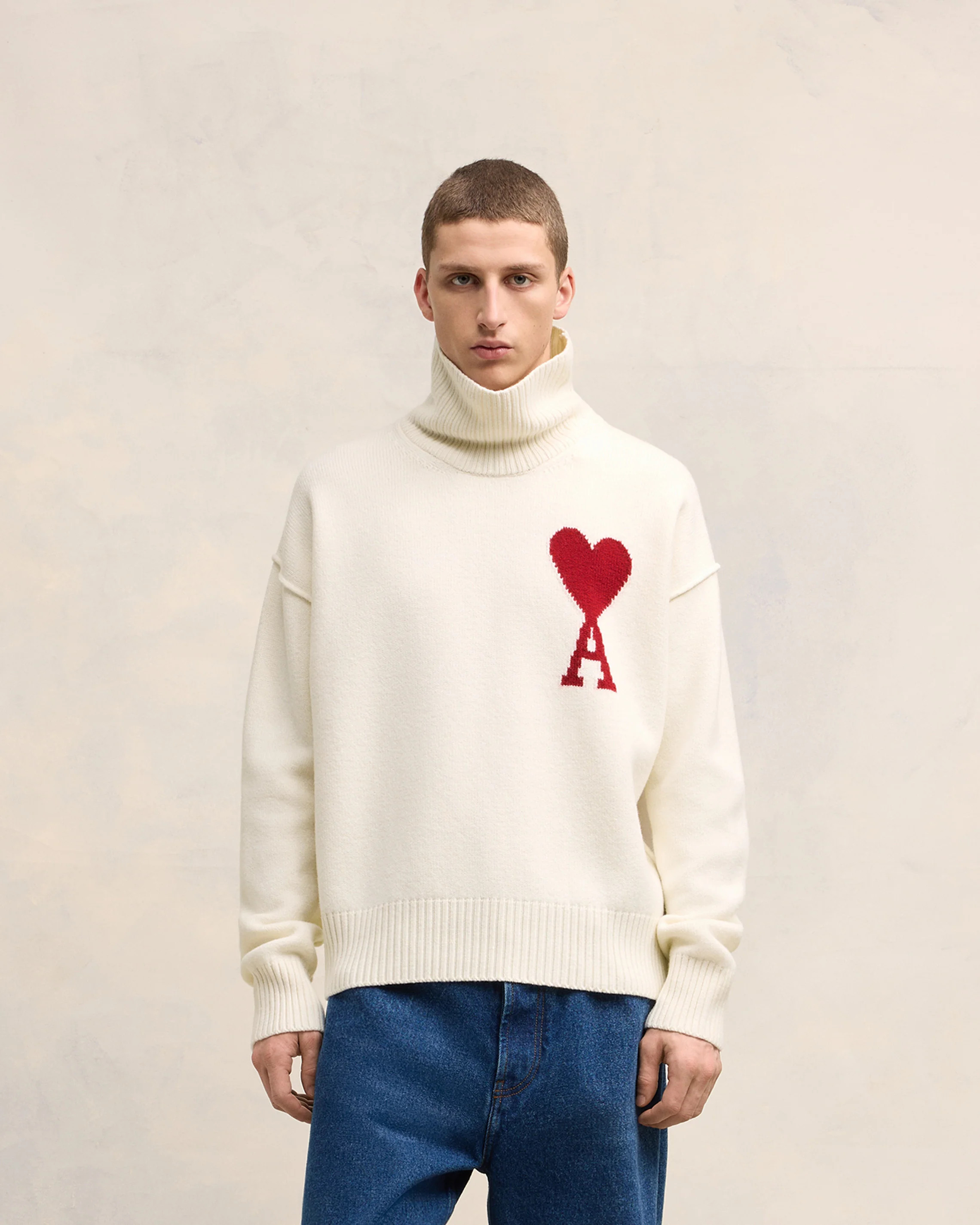Off White/ Red Red Ami De Coeur Sweater | AMI PARIS | AMI Paris FR