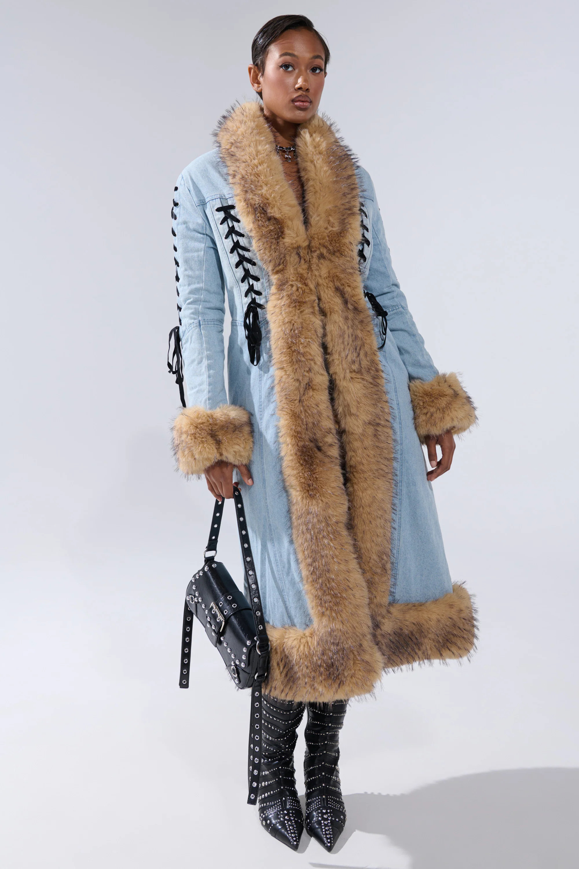 ERYKAH FUR TRIM DENIM TRENCH | AKIRA