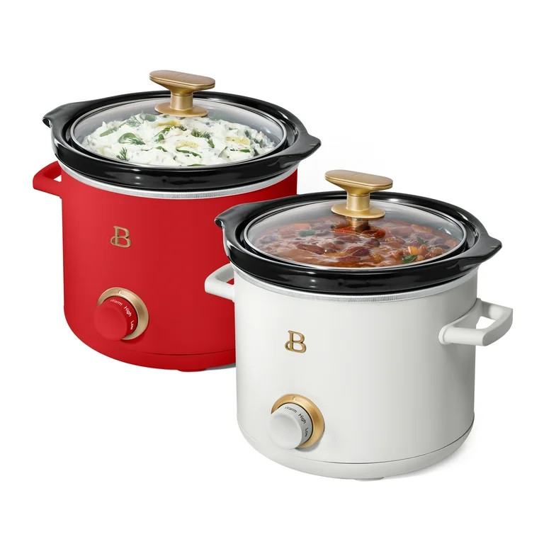 Beautiful 2 Qt Manual Slow Cooker, 2-Pack, Tomato Red + White Icing by Drew Barrymore - Walmart.c... | Walmart (US)