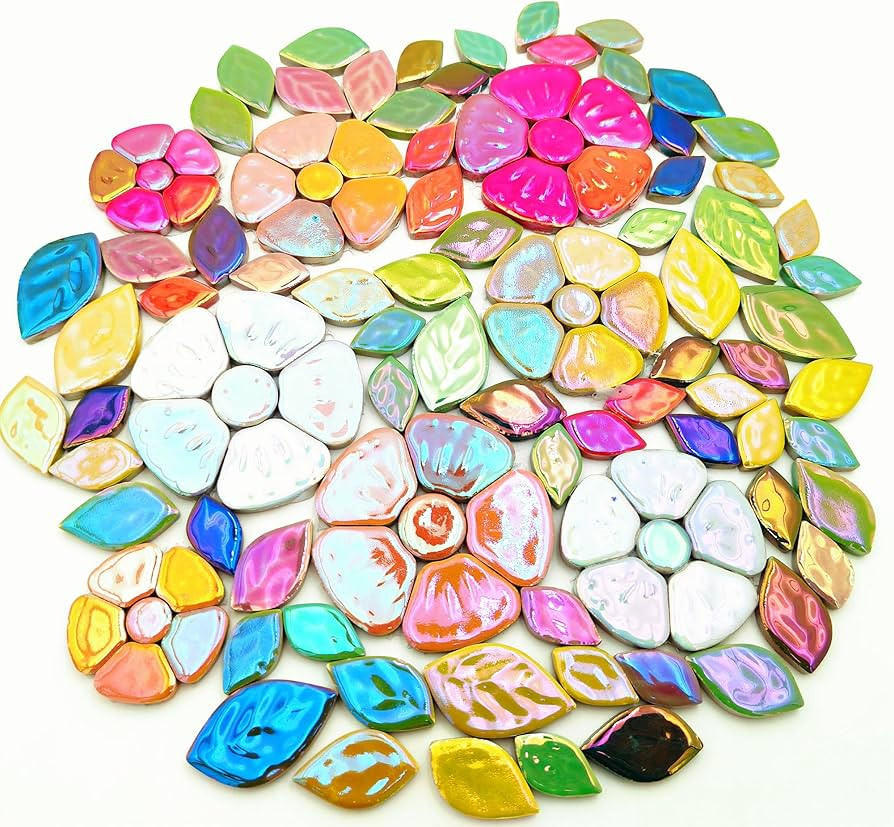 500g/1.1lb Random Color Iridescent Flowers & Leaves Ceramic Mosaic Tiles, DIY Making Creative Mos... | Amazon (US)