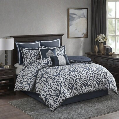 Jacquard Damask Medallion Odette 8 Pieces Comforter Set,Cozy Modern All-Season Down Alternative Bedding For Luxury Home Decor With Shams,Decorative Pi | SHEIN