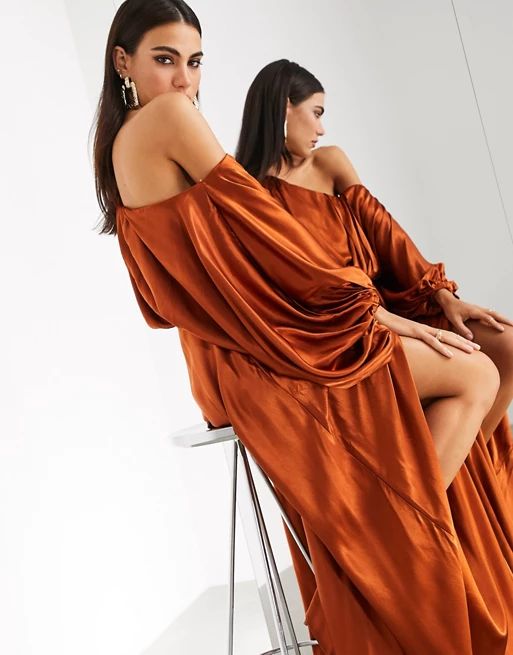 ASOS EDITION blouson one shoulder dress in satin | ASOS (Global)