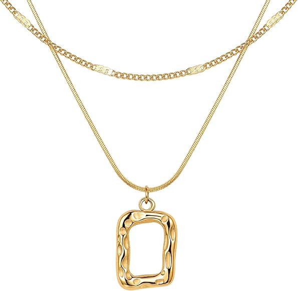 Evabelle Gold Layered Necklace for Women Girls Trendy Jewelry 14K Real Gold Plated Chunky Chain S... | Amazon (US)