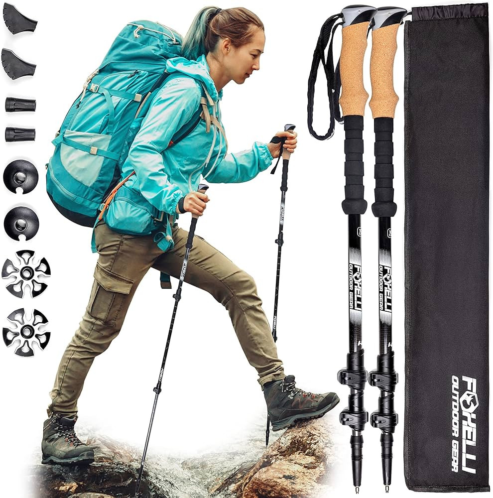 Foxelli Carbon Fiber Trekking Poles – Lightweight Collapsible Hiking Poles, Shock-Absorbent Wal... | Amazon (US)