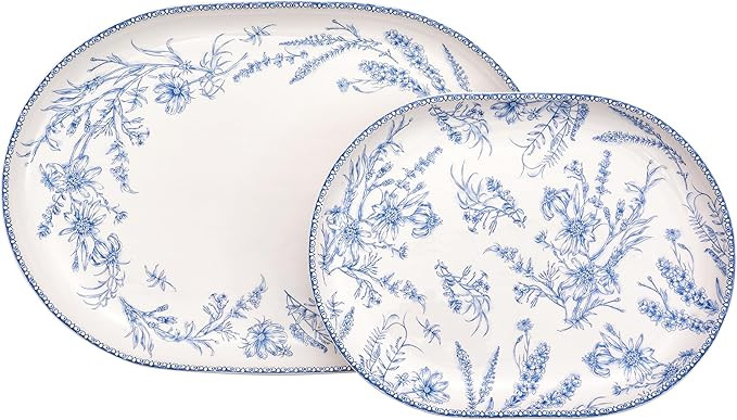 Bico Blue Garden Toile De Jouy 16 plus 12 inch Oval Platters Set, Set of 2, Microwave and Dishwas... | Amazon (US)