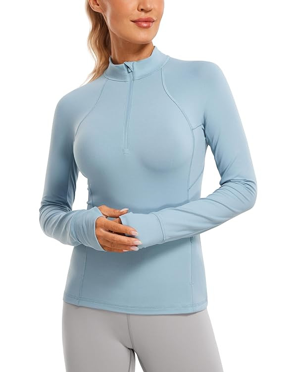 CRZ YOGA Womens Half Zip Long Sleeve Pullover Shirts Slim Fit Workout Yoga Athletic Tops with Thu... | Amazon (US)