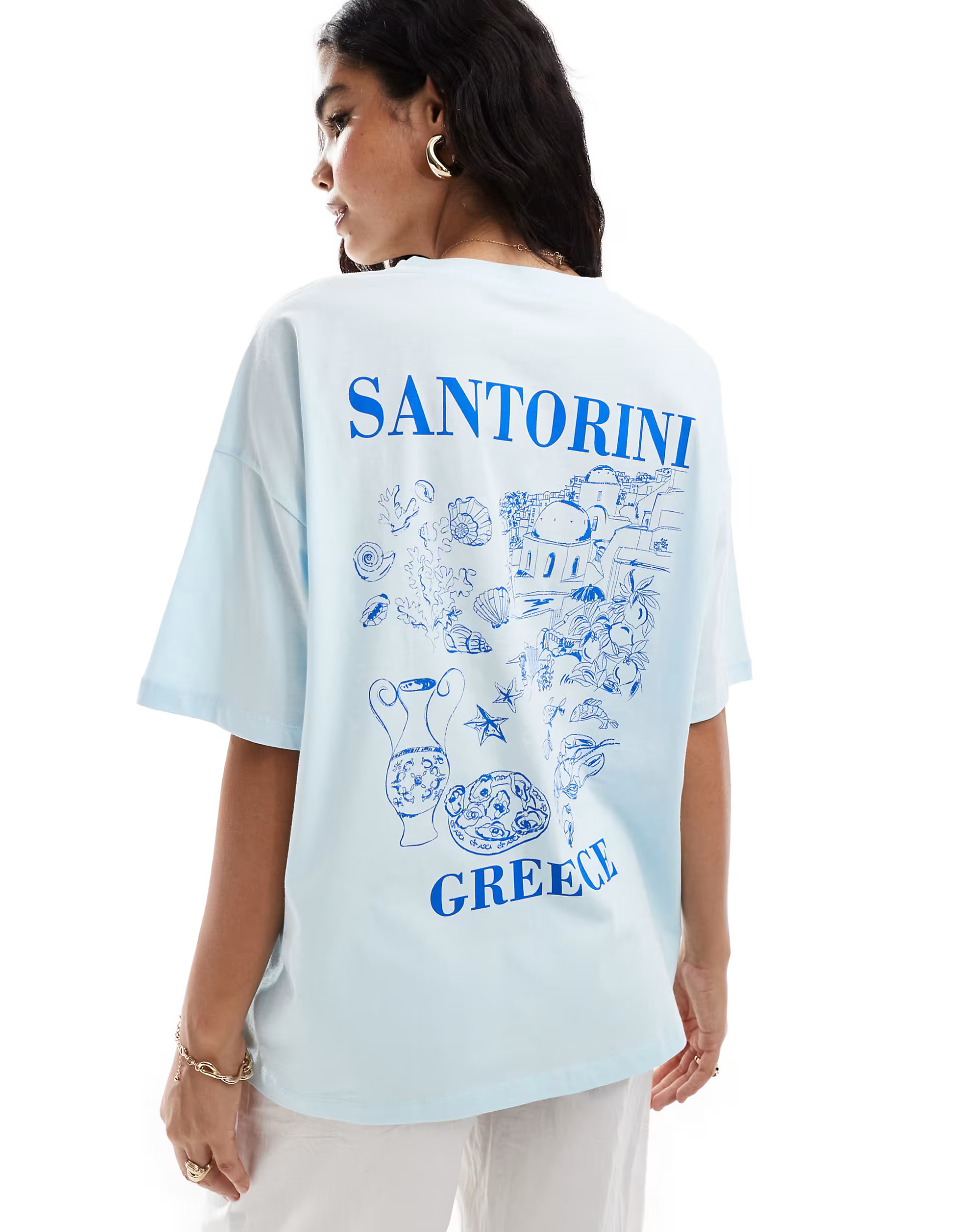 ASOS DESIGN oversized t-shirt with Santorini graphic in baby blue | ASOS (Global)