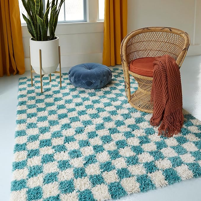 Balta Rugs Oslo Checkered Shag Rug, Blue, 5' 3" x 7' | Amazon (US)