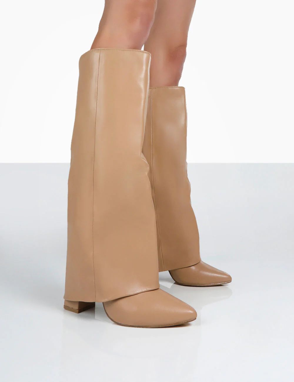 Zendaya Nude Pointed Toe Knee High Boots | Public Desire (US & CA)