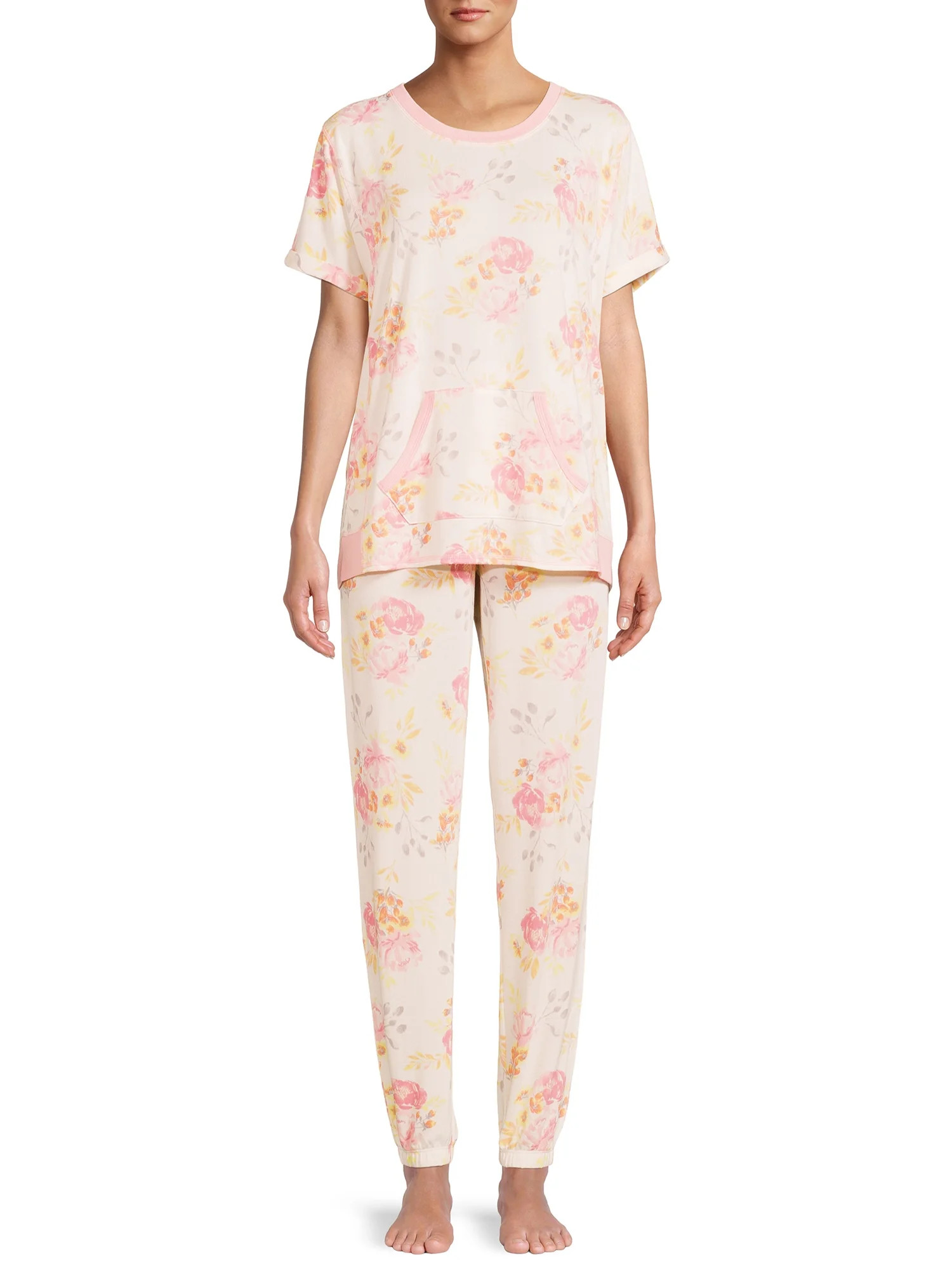 Secret Treasures Women's and Women's Plus Mother's Day Short Sleeve Top and Joggers with Makeup B... | Walmart (US)