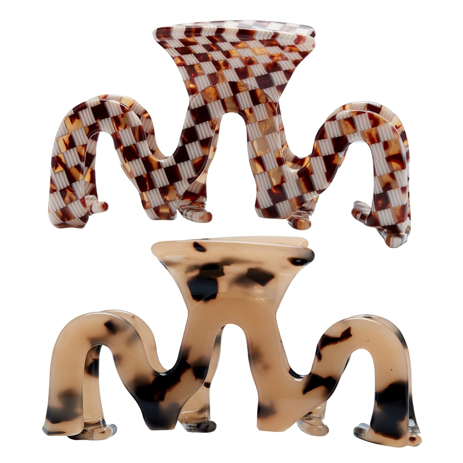 Large Tortoise Shell 3.5 Inch Cellulose Acetate Checkered Hair Claw Clips French Design Hair Jaw ... | Amazon (US)