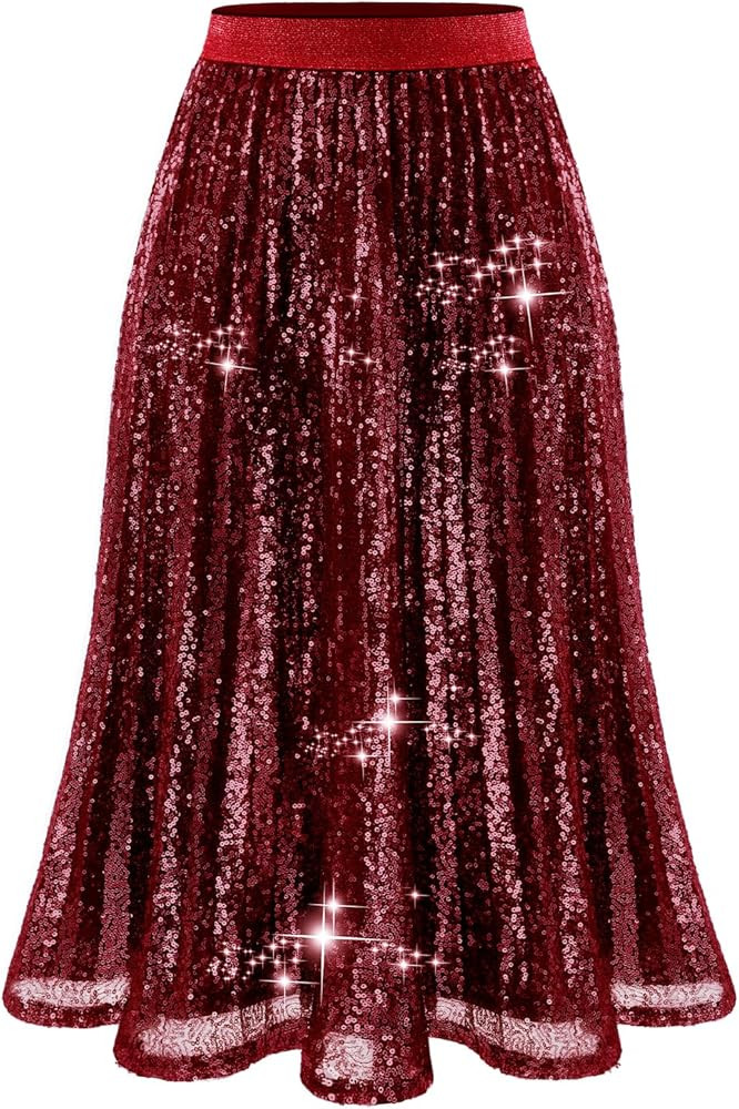 Bridesmay Sequin Skirt Elastic High Waisted A-Line Sparkle Pleated Skirts for Christmas Holiday P... | Amazon (US)
